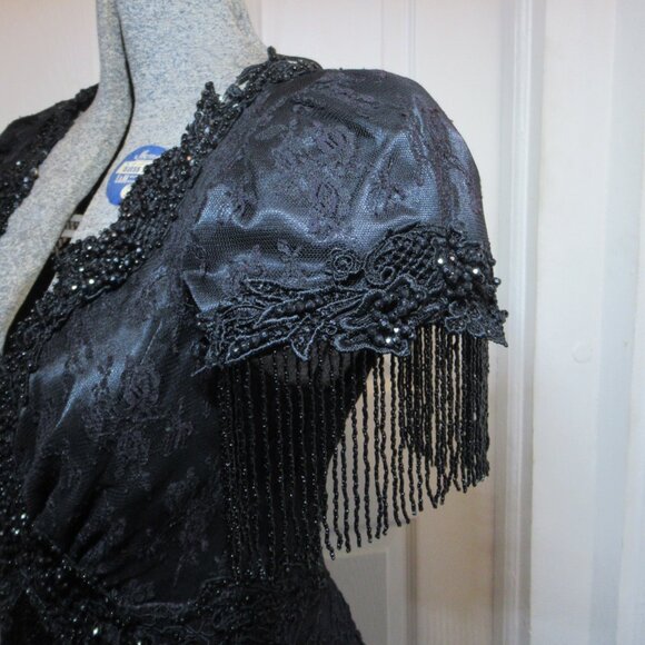 Lorrie Kabala Vintage 1980s Black Lace Bead & Sequin Encrusted Mermaid Gown 10 - Picture 8 of 17